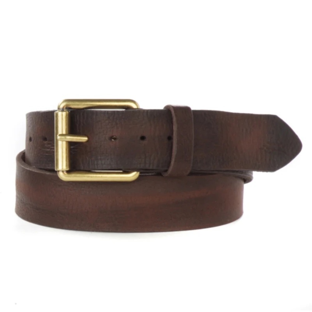 NEW Brave Leather Brown Leather Belt with Gold Buckle, OneSize